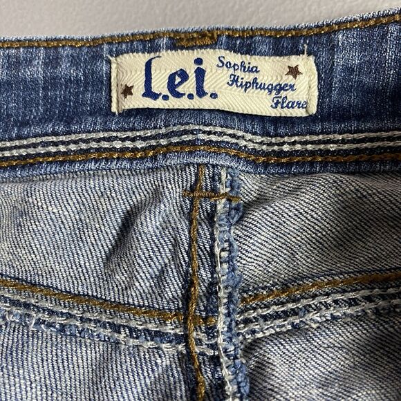 LEI Sophia Jeans Low Rise Hipster Flare Bootcut Dark Denim Y2K Womens Jr 13 Long - Picture 9 of 10